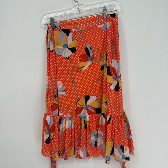 Cabi Polka Dot Floral Mix Print Ruffle Hem Wrap Skirt 6199 Small - Picture 3 of 6